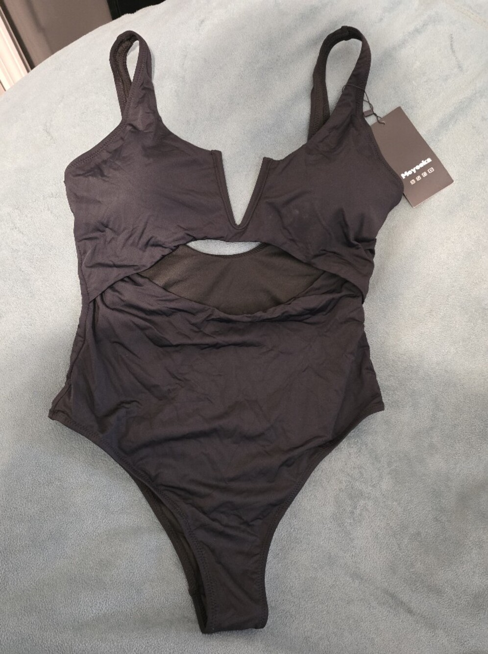 Black V-Notch Cutout One-Piece Swimsuit